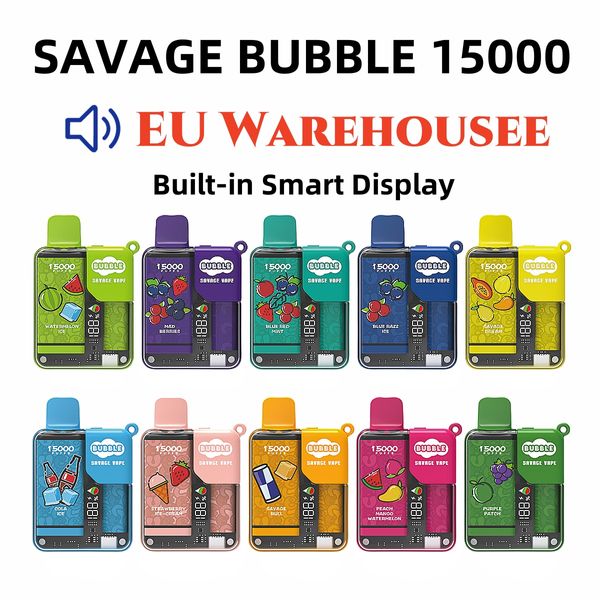 Original Savage Bubble puff 15k vape usa e getta Magazzino UE 28ml Sapore di succo Mesh Coil Blocco bambino Display intelligente integrato vs puff tornado puff 9000 10k 12k bang vape