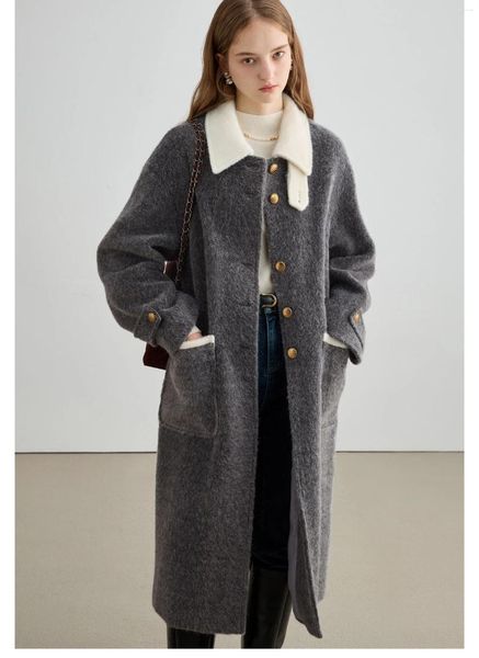 Kadın Trençkotları Molan Zarif Kış Palto Kadın Ceket Gri Klasik Sıcak Kalın Street Giyim Singal Breated Pockts Şık Palto