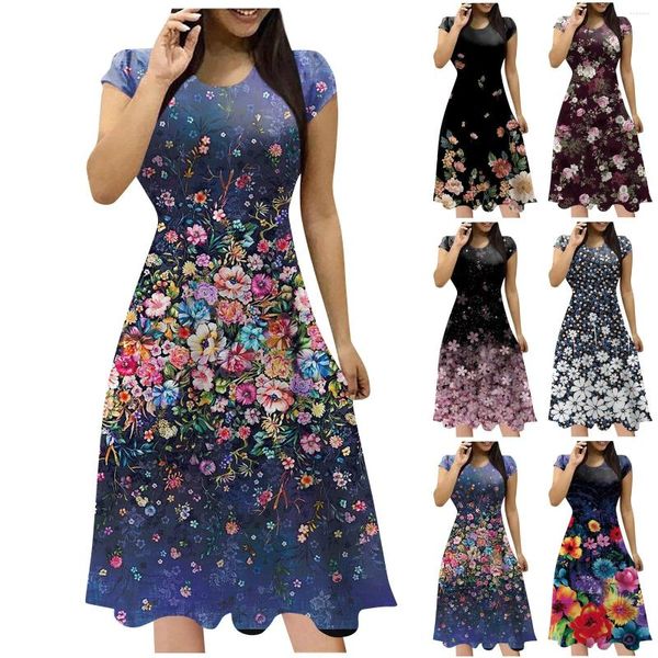 Abiti casual Abito da donna Alla moda Comodo Fiore floreale sciolto Piante stampate Modello Girocollo Semplice Saldi estivi Abiti