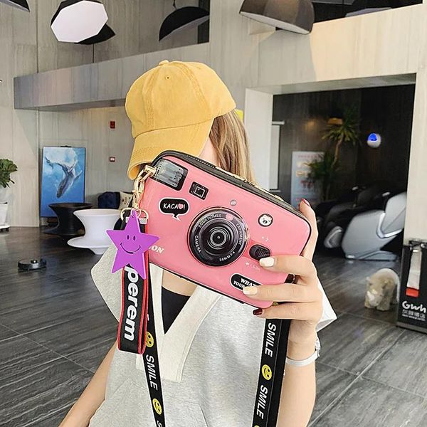 Sacos retro engraçado feminino couro ombro mensageiro saco de corpo cruz em forma de câmera bolsa de compras bolsa mujer pequeno zíper 2019