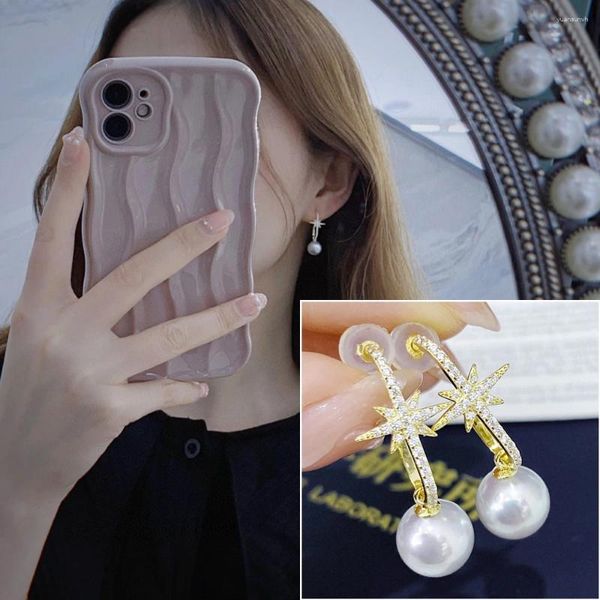 Baumelnde Ohrringe MeiBaPJ 7,5–8 mm natürliche runde Perlen, modischer Stern-Tropfen, 925er Silber, leerer Halter, feiner Hochzeitsschmuck für Frauen