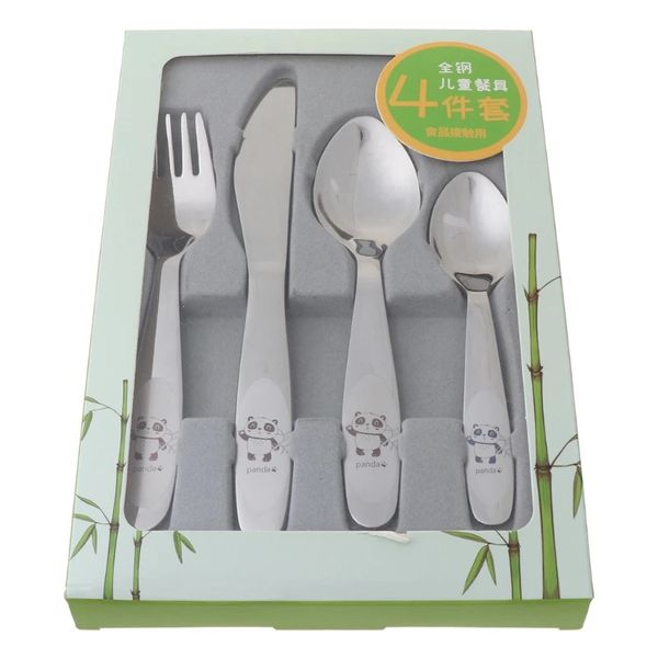 4 pz/set Bambino Cucchiaio Alimentazione Forchetta Coltello Utensili Set In Acciaio Inox Per Bambini Che Imparano L'abitudine di Mangiare Bambini Stoviglie 231229