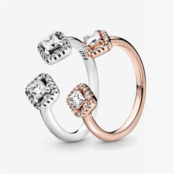 100% стерлингового серебра 925 пробы, квадратное блестящее открытое кольцо для женщин, свадебные обручальные кольца, модные ювелирные изделия, аксессуары226Q