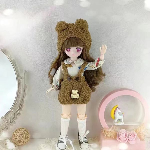 30 cm Kawaii BJD Puppe Mädchen 6 Punkte Gelenk beweglich mit modischer Kleidung Weiches Haar Anziehspielzeug Geburtstagsgeschenk 231228