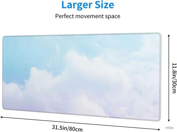 Mouse pads apoios de pulso para jogos mouse pad nuvem céu gradiente azul branco base de borracha antiderrapante grande mousepad XXL com bordas costuradas 31,5 x 11,8 polegadas