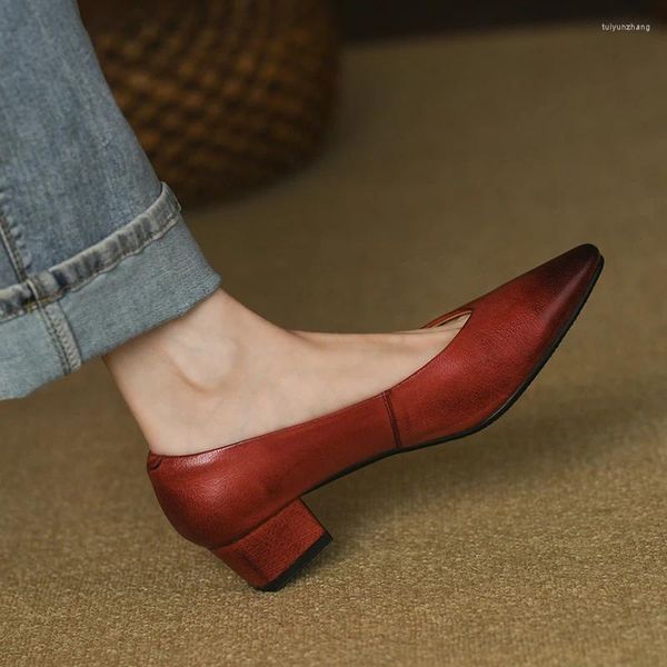 Scarpe eleganti da donna stile francese retrò tacco medio accogliente décolleté da ufficio primavera autunno taglia 40 slip on tacco in vera pelle