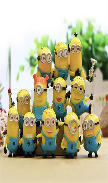 12 pçs / set bonito adorável minion estatuetas em miniatura brinquedos pequeno homem amarelo figuras modelos de mobiliário de mesa 3cm bonecas crianças presentes y2006307574