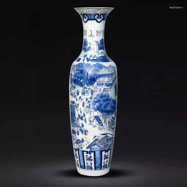 Vasen Jingdezhen Keramik Boden Große Vase Blau Und Weiß Porzellan Handbemalt Wohnzimmer El Dekoration Ornamente