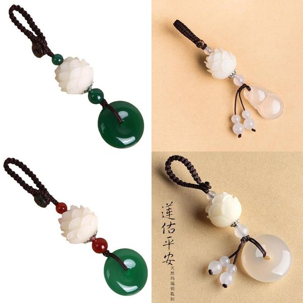 Innendekorationen Achat weiß Jade Safe Button Autoschlüssel Anhänger geschnitzt Bodhi Lotus Kette Herren und Damen Tasche Paar Drop Lieferung Ote3T