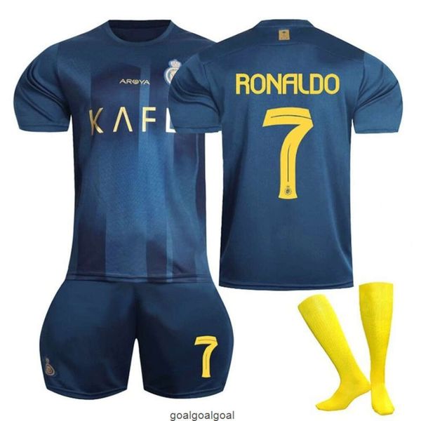 23-24 Riad Auswärtstrikot Nr. 7 Cristiano Ronaldo, schnell trocknendes Fußballtrikot-Set für Erwachsene und Kinder