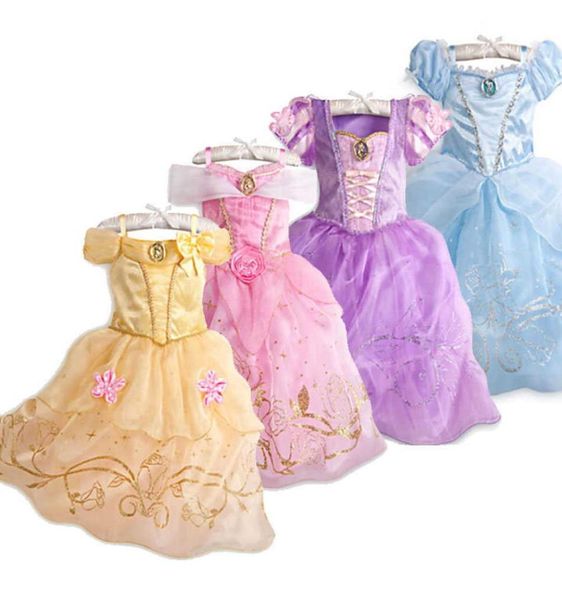 Kid Princess Dress Girl Summer Fancy Party Clothes Rapunzel Belle Sleeping Beauty Christmas Carnival Costume1428072