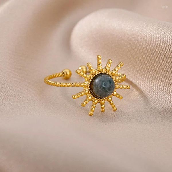 Anéis de cluster cor opala design anel para mulheres aço inoxidável pedra grânulo ajustável aberto dedo fino festa jóias presente bijoux