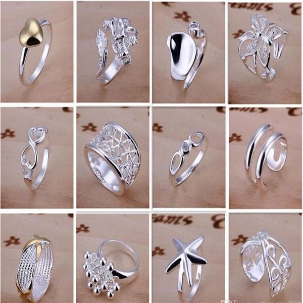 Chegam novas jóias de prata 925 50 pçs / lote encantadores mulheres meninas finge anéis multi estilos anéis mix tamanho mix order 1761253w