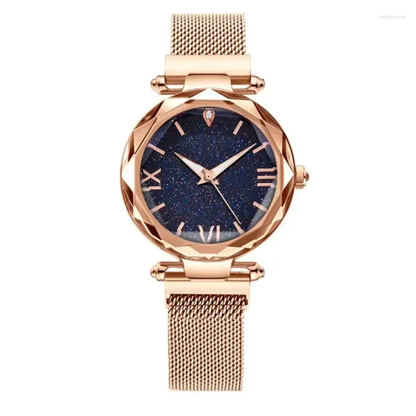 Orologi da polso Donna Moda Cielo stellato Orologi Magnete Fibbia Cintura a rete Orologio al quarzo con diamanti Orologio da polso Reloj Para Mujer