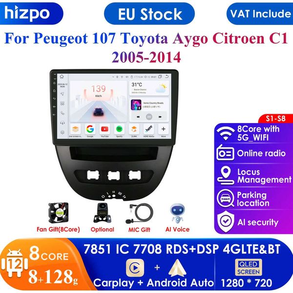 10.1 ''10.33'' 2din rádio do carro android para peugeot 107 2005 - 2014 citroen c1 toyota aygo reprodutor de vídeo multimídia carplay 4g gps