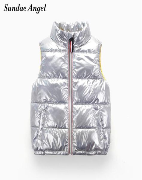 Colete meninos gola ouro estampagem inverno colete crianças gilet zíper brilhante menina para baixo coletes sem mangas jaqueta 28 y 209586022