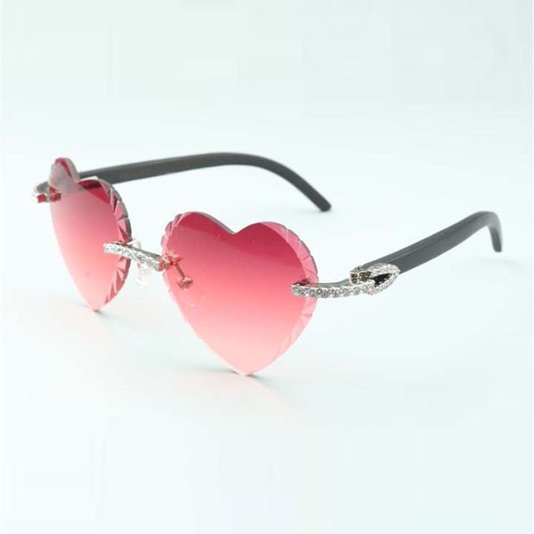 Vendita diretta nuovi occhiali da sole con lenti taglio a cuore con diamanti infiniti 8300687 aste in legno naturale nero misura 58-18-135 mm