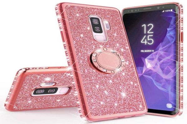 Glänzende glitzernde magnetische Fingerhülle für Samsung Galaxy S10 S10e S8 S9 Plus A5 A7 2018 A6 A8 Note 8 9 10 Bling 360 Ring Back Cover8973566
