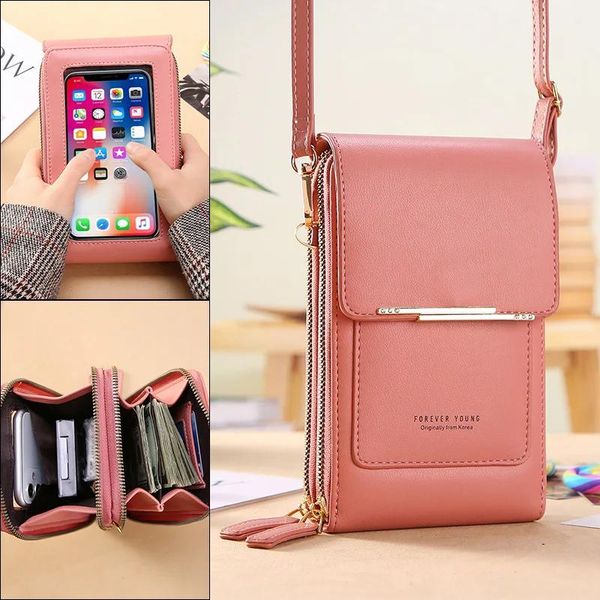 Taschen PU Leder Frauen Handtaschen Touchscreen -Telefon Geldbörse für Mädchen weibliche Mini -Kartenhalter kleine vertikale Crossbody -Taschen Dropshipping