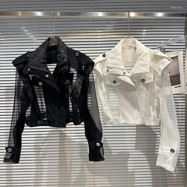 Женские куртки 2023, летняя коллекция, прозрачная сетчатая куртка с длинными рукавами и набивными плечами, солнцезащитный крем, короткая женская куртка GH740