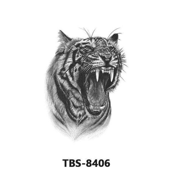 Novos adesivos de tatuagem para personalidade moderna masculina, meio braço, lobo, tigre, leão, flor preta e branca