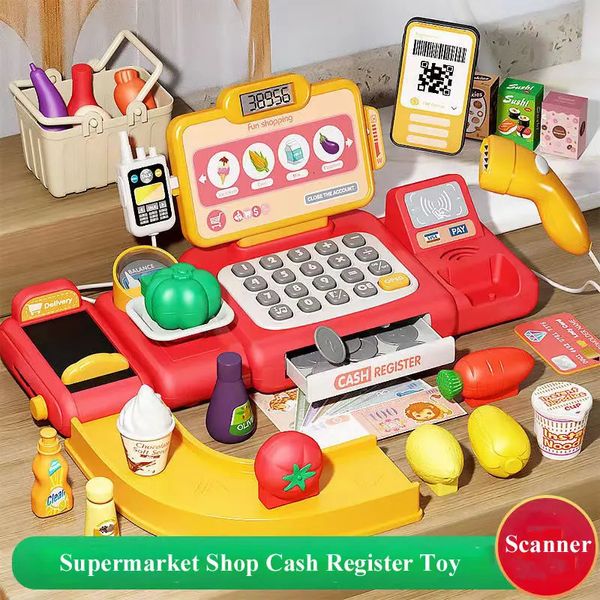 Rollenspiel-Rechner, Registrierkasse, Spielzeug, Supermarkt, Laden, Kassierer, mit Scanner, Mikrofon, Kreditkarte, Geschenke für Kinder, 231228