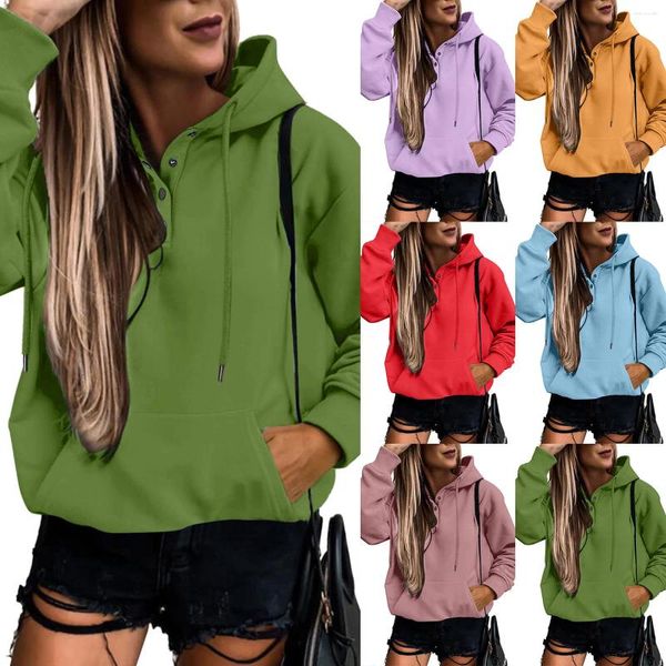 Hoodies femininos harajuku velo com capuz moletom feminino solto canguru bolso quarto botão acima pulôver esportes de inverno outwear jaquetas