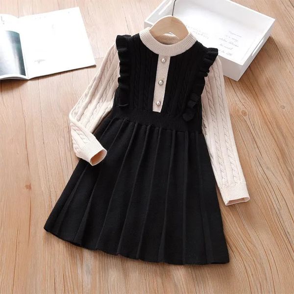 2023 outono inverno adolescentes meninas crianças botão malha camisola vestidos roupas de princesa ano natal 4 5 6 7 8 9 10 11 231228