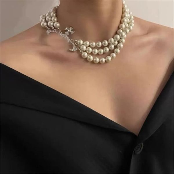 Frauen Schmuck Designer Multilayer Perle Strass Orbit Halskette Schlüsselbein Kette Barock Anhänger Perlenketten Weibliche Schmuck Ornamente