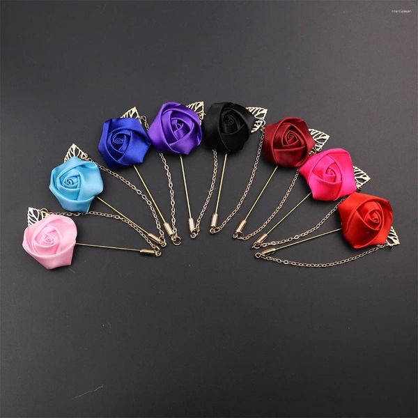 Broschen Golden Leaf Rose Bräutigam Hochzeit Tuch Kunst Blume Brosche Anstecknadel Abzeichen Quaste Kette Herrenanzug Zubehör