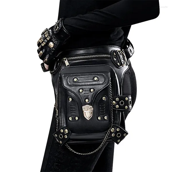 Bel çantaları moda steampunk gotik bacak çantası retro pu deri perçin messenger kişiselleştirilmiş telefon çantası menwomen