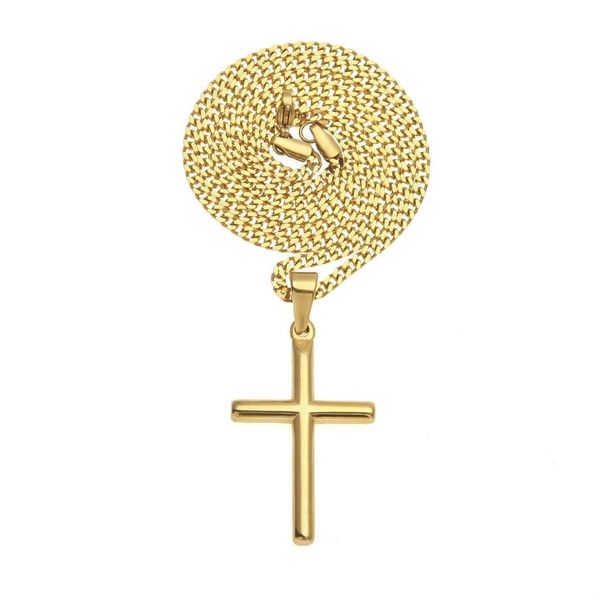 Collana classica in oro Tempo libero Ciondolo croce placcato oro moda uomo ciondoli maglione collane economiche di alta qualità per ma252M