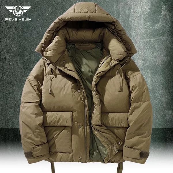Мужской тактический зимний пуховик, теплое пальто с капюшоном, горная водонепроницаемая ветровка, свободная верхняя одежда в стиле милитари с несколькими карманами, повседневная 231228
