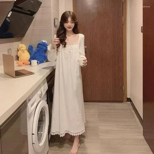 Frauen Nachtwäsche Nacht Sommer Kleidung Kleid Koreanische Ärmeln Sexy Weibliche Baumwolle Seide Nachthemden Spitze Hause Für Lange Frauen Nachtwäsche