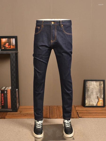 Herren-Jeans, All-Match-Primärfarbe, schmal, gerade, vierseitig, elastisch, hochwertig, gewaschen, für Freizeit, Arbeit, klassische Hose