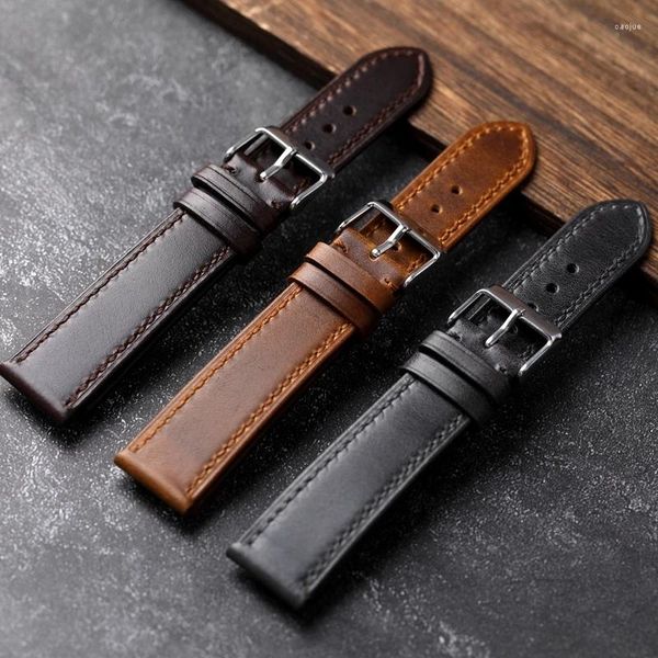 Relógio Bandas Handmade Italian Oil Wax Leather Watchband 18 19 20 21 22MMBlack Cinza Homens Primeira Camada Pulseira de Couro