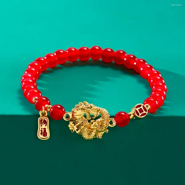Charme pulseiras sorte zodíaco jade dragão pulseira para mulheres artesanais corda vermelha riqueza amantes jóias amigo 2024 ano presente de aniversário