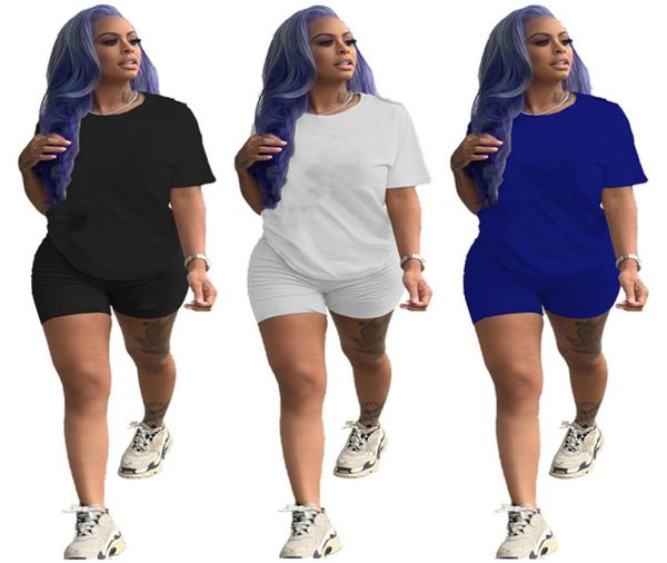 S2XL Mulheres Sports Fatos Sexy Plus Size Conjuntos de Duas Peças Roupas de Verão T ShirtMini Shorts Cor Sólida Basculador Terno Carta Pri2887846