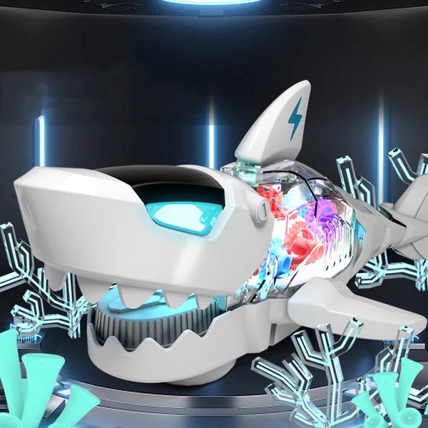 RC Simulação Tubarão Brinquedo Carro Animais Robôs Tubarões Elétricos Brinquedo Universal Engrenagem Transparente Música Luminosa para Crianças Crianças Presentes 231229