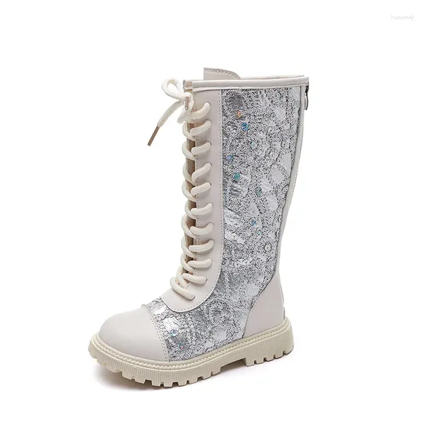 Botas moda legal crianças longas para meninas altas sapatos casuais glitter design crianças princesa couro macio cavaleiro equitação