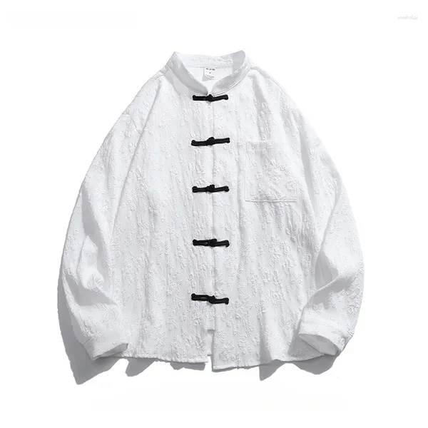 Camisas casuais masculinas primavera outono estilo retro chinês gola na moda marca nicho design jacquard botão solto blusa
