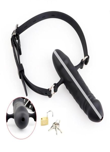 DoubleEnded Dildo Gag mit Verriegelungsschnallen Harness Bondage Dildo Mund Plug Sexspielzeug für Paare21163434034