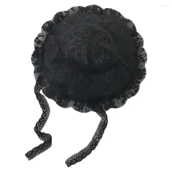 Berretti 1PC Cappello da pescatore Classico elegante pizzo antivento corda cappelli da pescatore estivi per donna donna (nero)