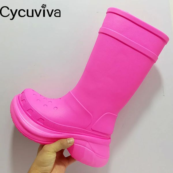 Botas de chuva dedo do pé redondo plataforma altura aumentada amante de borracha botas de chuva mulheres designer de pista botas longas unisex 231228