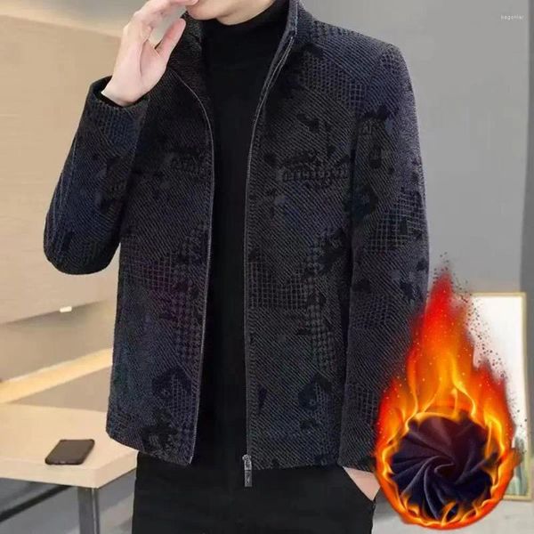 Männer Jacken Männer Winter Dicke Warme Wollmantel Revers Langarm Taschen Reißverschluss Knopfleiste Jacke Fleece Futter Gemütliche Oberbekleidung