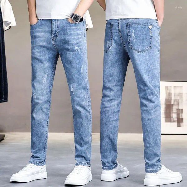 Мужские джинсы весна и осень Роскошные однотонные дизайнерские повседневные свободные тонкие светлые прямые брюки
