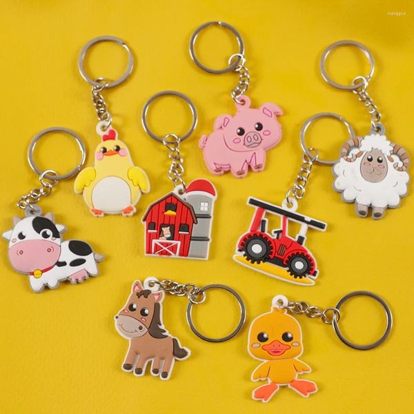 Favor de festa 8 pcs desenhos animados fazenda animal pvc chaveiros para crianças menino aniversário favores presentes de chá de bebê decoração temática