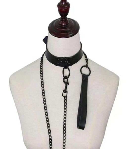 Ремни, 1 шт., сексуальное ожерелье для женщин, женский панк-готический поводок-ошейник, черные аксессуары, искусственная кожа, рабская тяговая веревка, связывание, шеяBel6008059