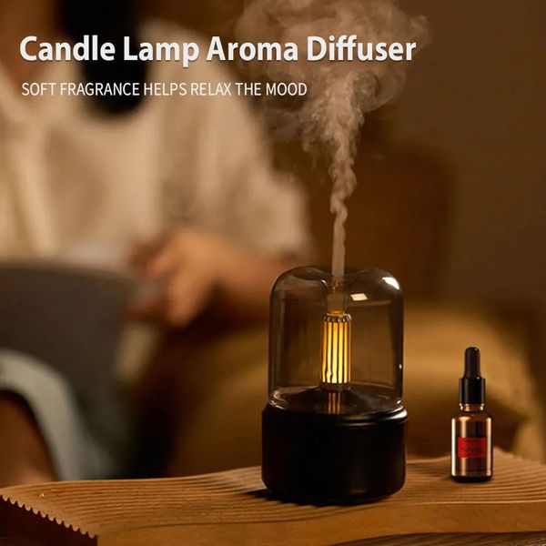 Lampada a candela Diffusore di aromi Umidificatore Diffusore di aromaterapia elettrico 120ML Umidificatore a fiamma USB Luce notturna da tavolo 231228