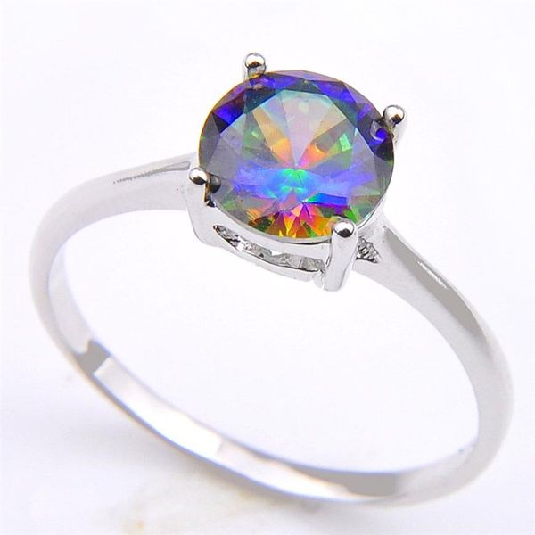 Luckyshine 10 pezzi / lotto luminoso rotondo multicolore topazio mistico gemma 925 anelli in argento sterling per donne uomini anelli Cz 224q